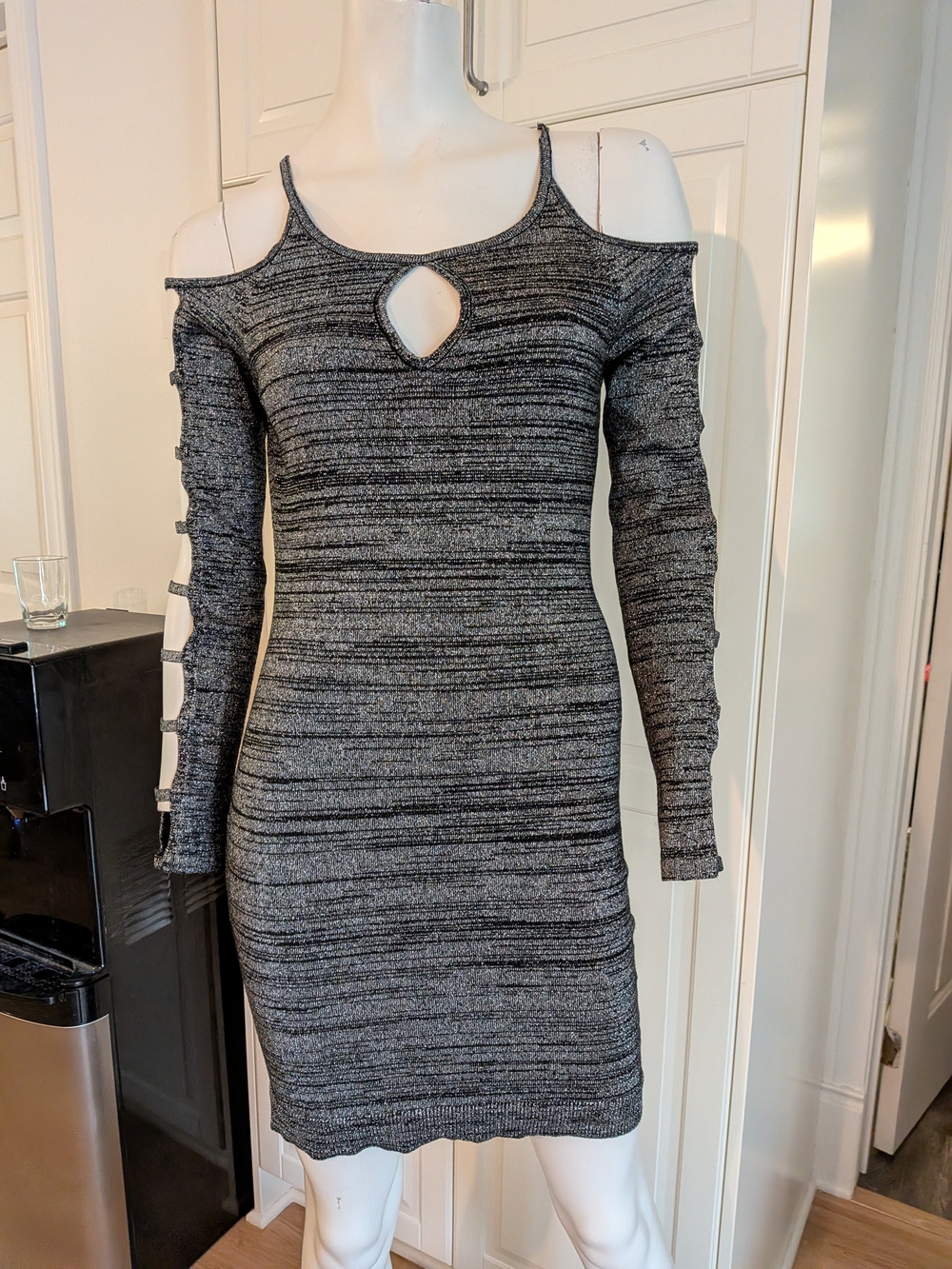 Rufen Cold-Shoulder Gray Knit Bodycon Dress with Keyhole